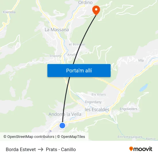 Borda Estevet to Prats - Canillo map