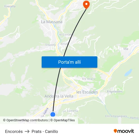 Encorcés to Prats - Canillo map