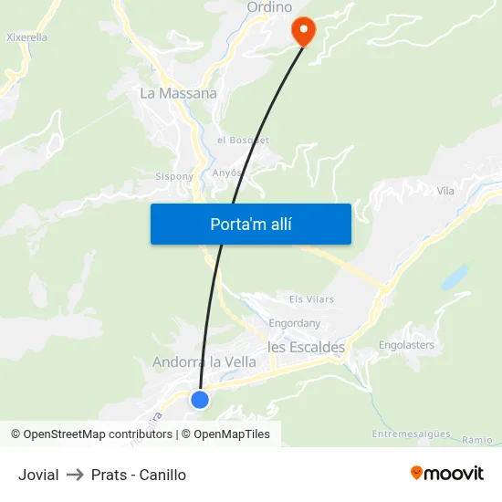 Jovial to Prats - Canillo map