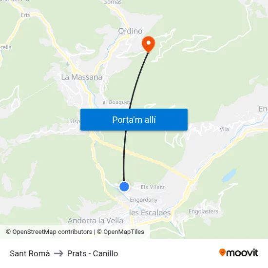 Sant Romà to Prats - Canillo map