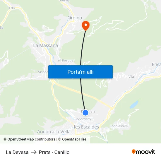 La Devesa to Prats - Canillo map