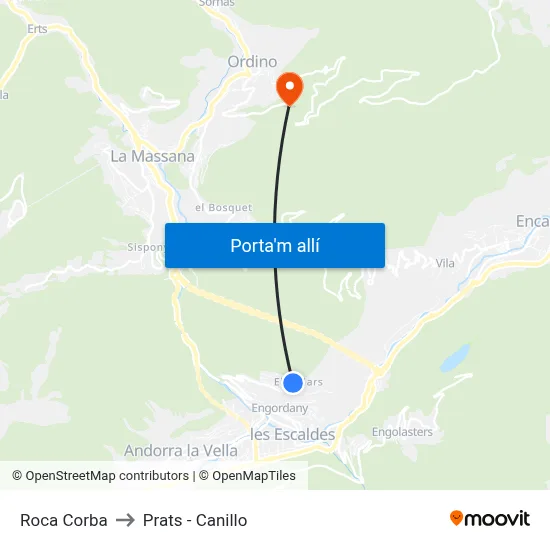 Roca Corba to Prats - Canillo map