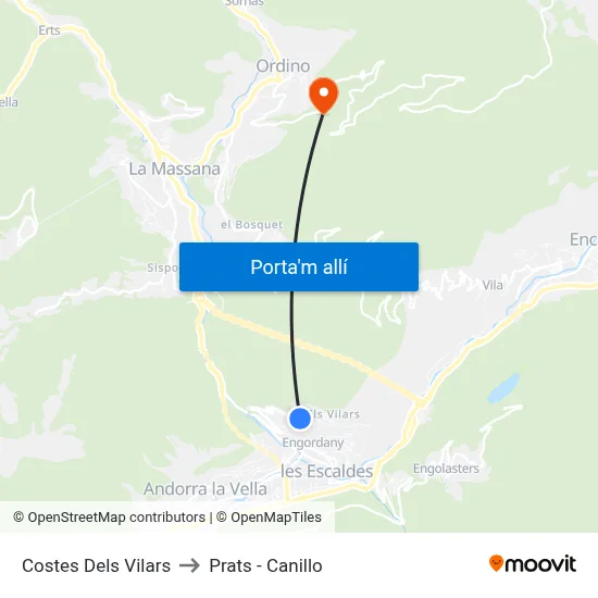 Costes Dels Vilars to Prats - Canillo map