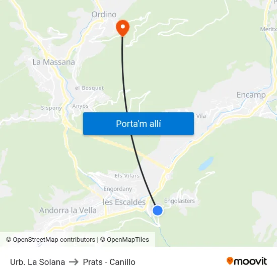 Urb. La Solana to Prats - Canillo map