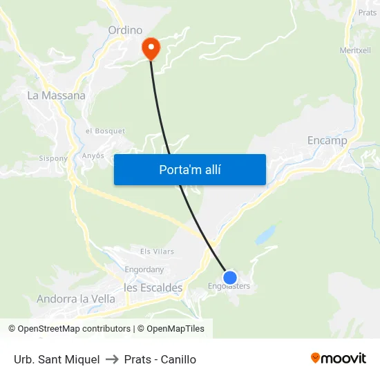 Urb. Sant Miquel to Prats - Canillo map