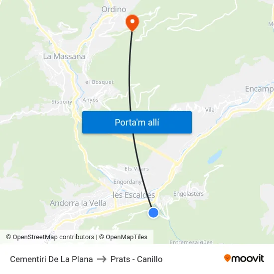 Cementiri De La Plana to Prats - Canillo map