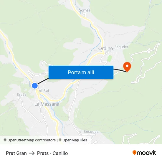 Prat Gran to Prats - Canillo map