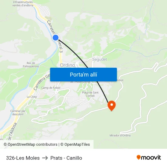 326-Les Moles to Prats - Canillo map