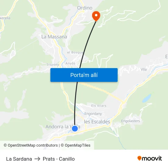 La Sardana to Prats - Canillo map
