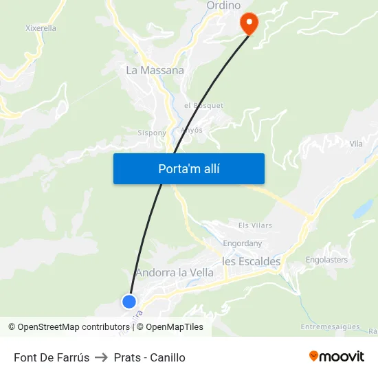 Font De Farrús to Prats - Canillo map