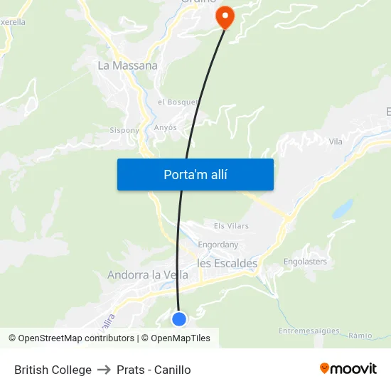 British College to Prats - Canillo map