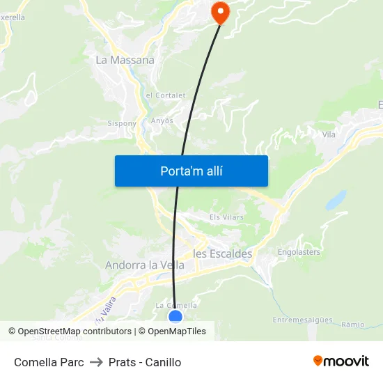 Comella Parc to Prats - Canillo map