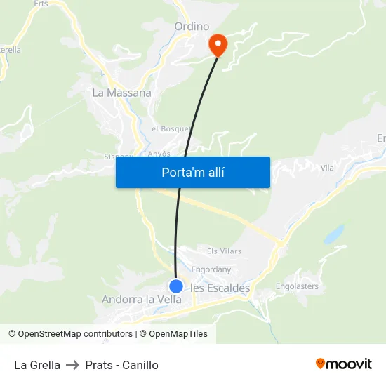 La Grella to Prats - Canillo map