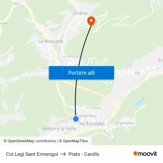 Col.Legi Sant Ermengol to Prats - Canillo map