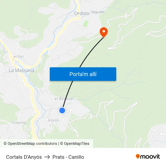 Cortals D'Anyós to Prats - Canillo map