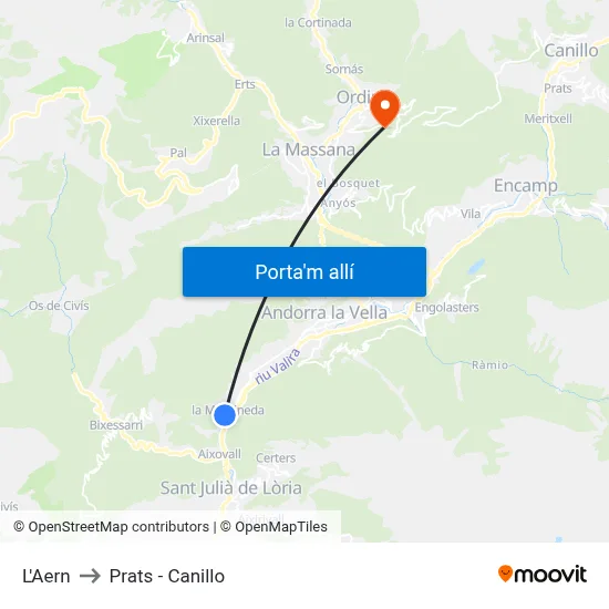 L'Aern to Prats - Canillo map
