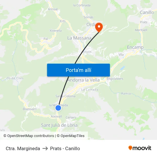 Ctra. Margineda to Prats - Canillo map