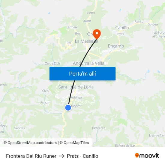 Frontera Del Riu Runer to Prats - Canillo map