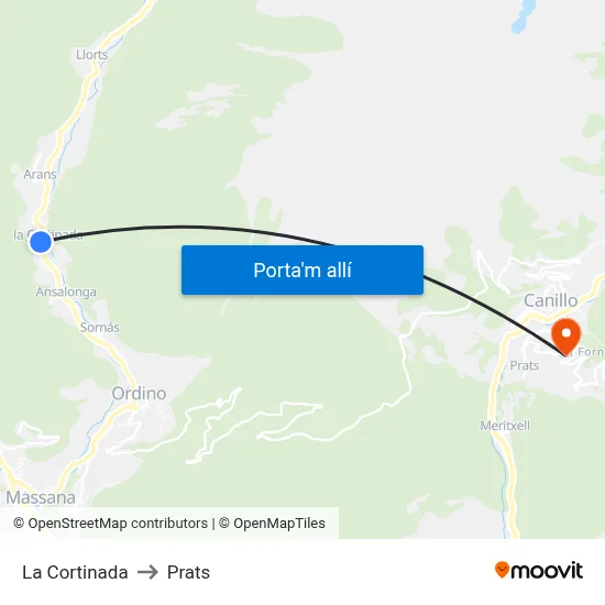La Cortinada to Prats map