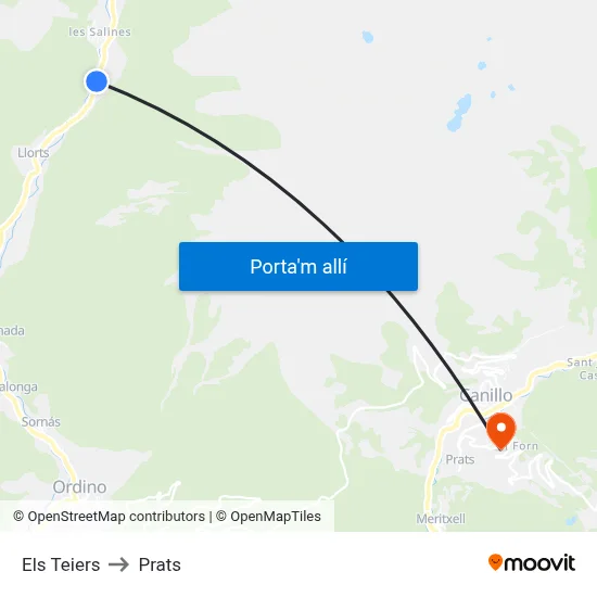 Els Teiers to Prats map