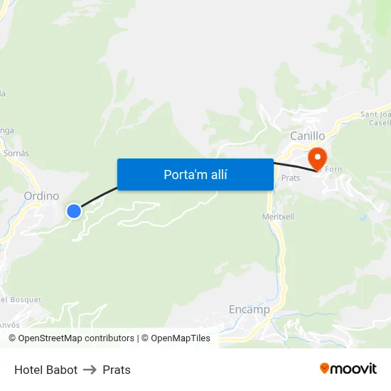 Hotel Babot to Prats map
