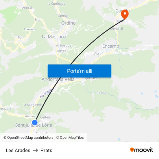 Les Arades to Prats map