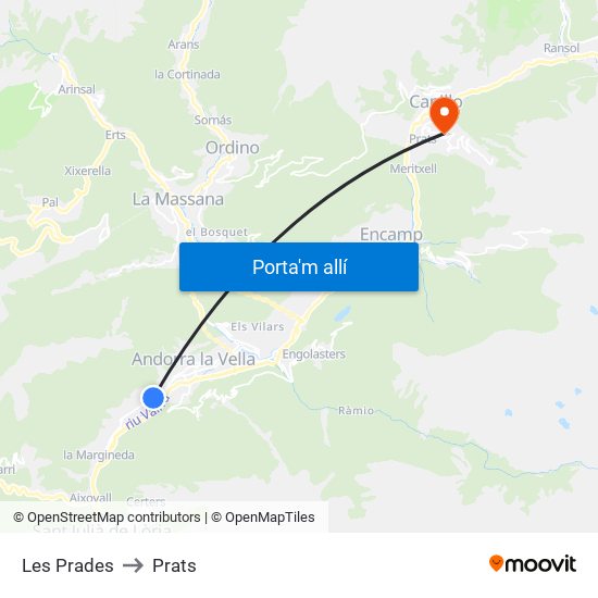 Les Prades to Prats map