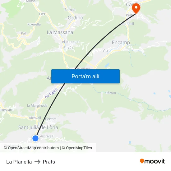 La Planella to Prats map