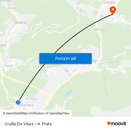 Cruïlla Els Vilars to Prats map