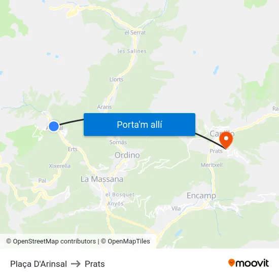 Plaça D'Arinsal to Prats map