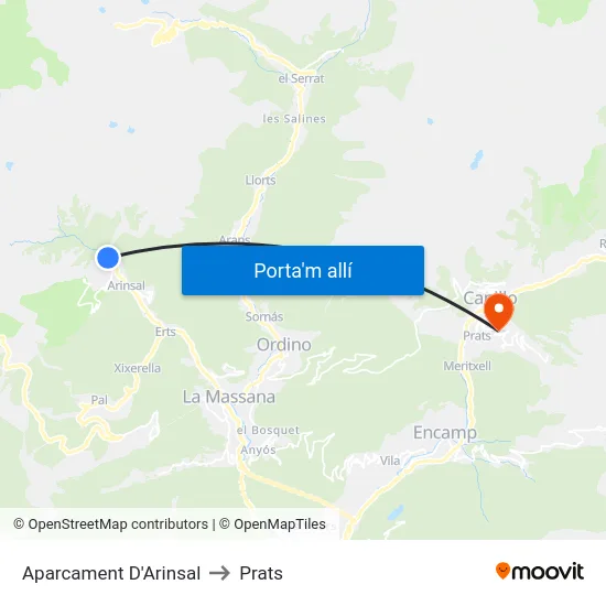 Aparcament D'Arinsal to Prats map