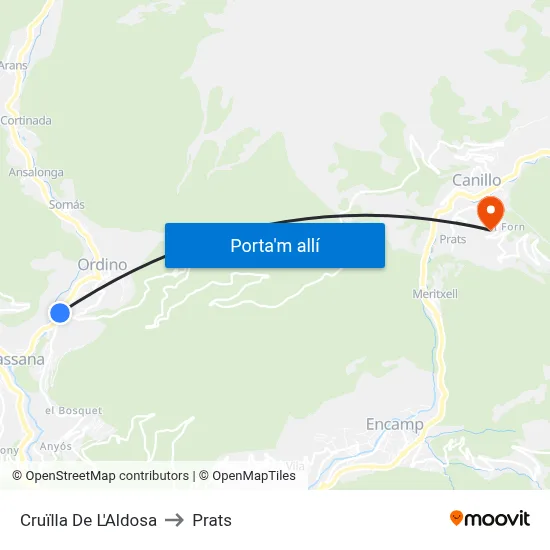 Cruïlla De L'Aldosa to Prats map