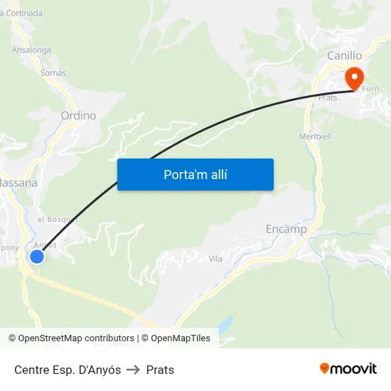Centre Esp. D'Anyós to Prats map