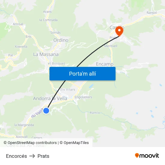 Encorcés to Prats map