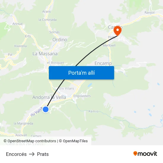 Encorcés to Prats map