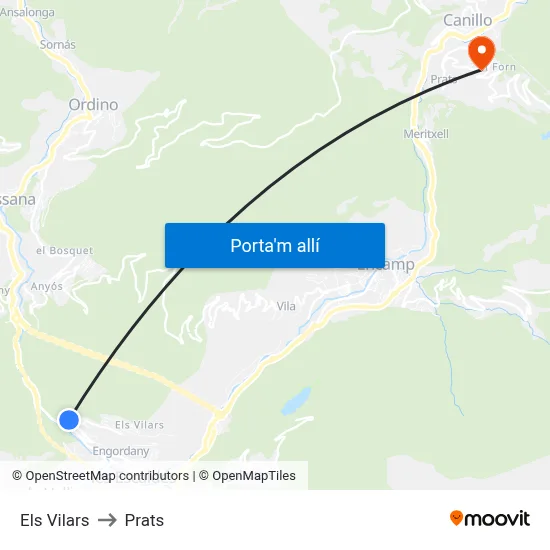Els Vilars to Prats map