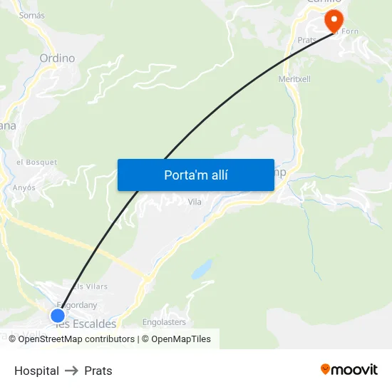 Hospital to Prats map