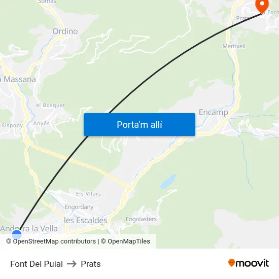 Font Del Puial to Prats map