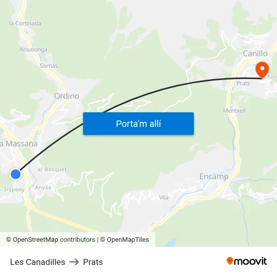 Les Canadilles to Prats map