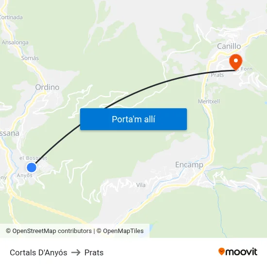 Cortals D'Anyós to Prats map