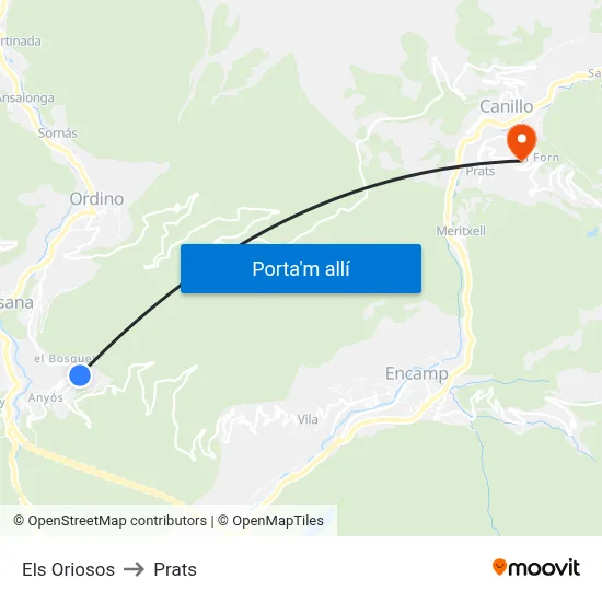 Els Oriosos to Prats map