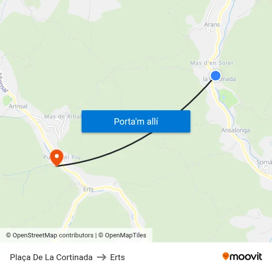 Plaça De La Cortinada to Erts map