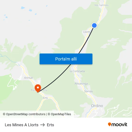 Les Mines A Llorts to Erts map