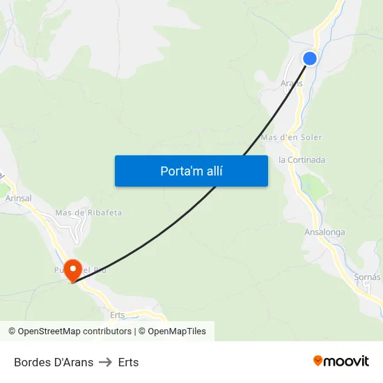 Bordes D'Arans to Erts map