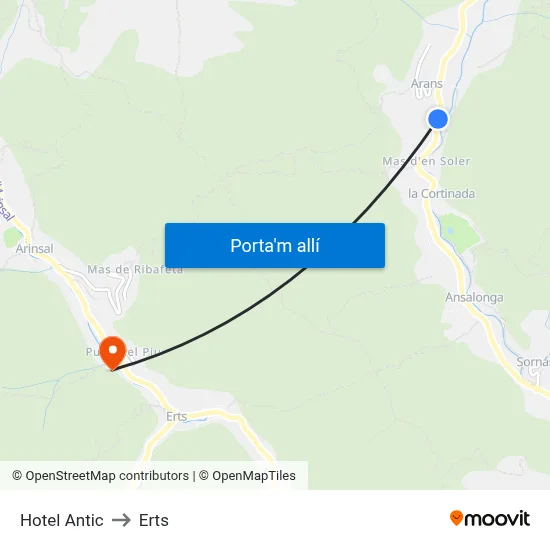 Hotel Antic to Erts map
