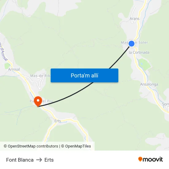 Font Blanca to Erts map