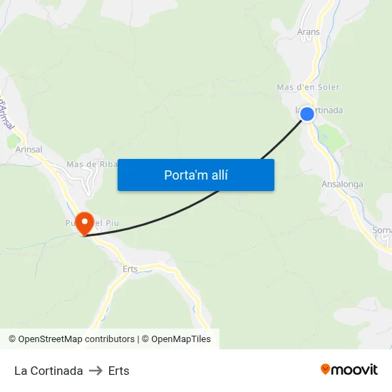 La Cortinada to Erts map