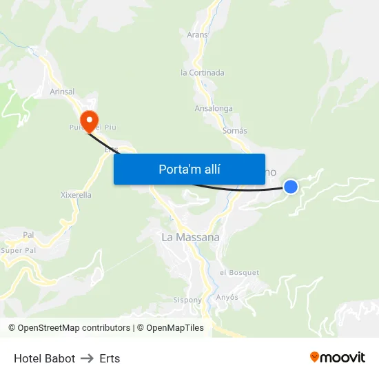 Hotel Babot to Erts map