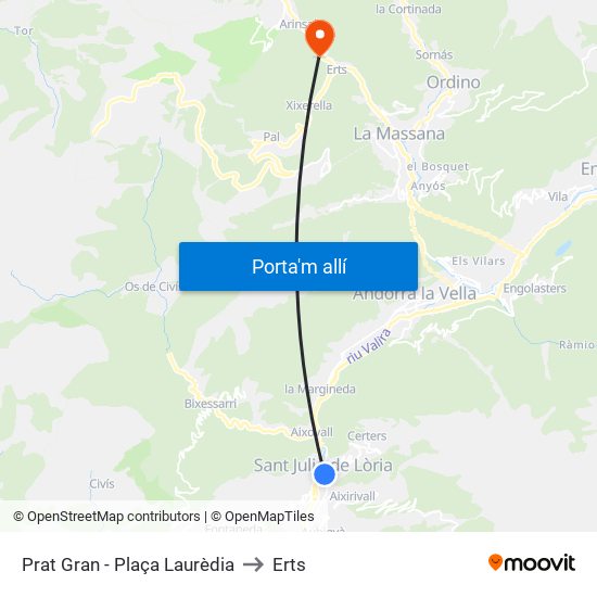 Prat Gran - Plaça Laurèdia to Erts map