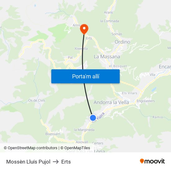 Mossèn Lluís Pujol to Erts map